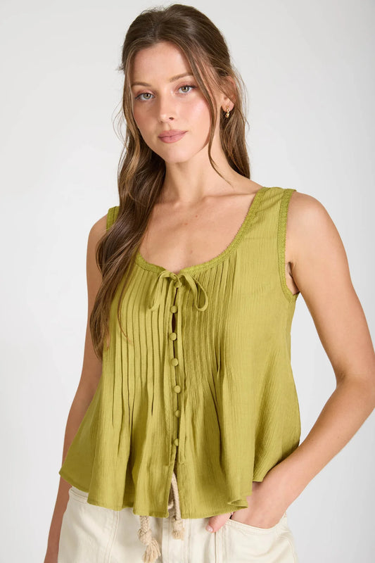 Whisper Pleated Tank in Kiwi