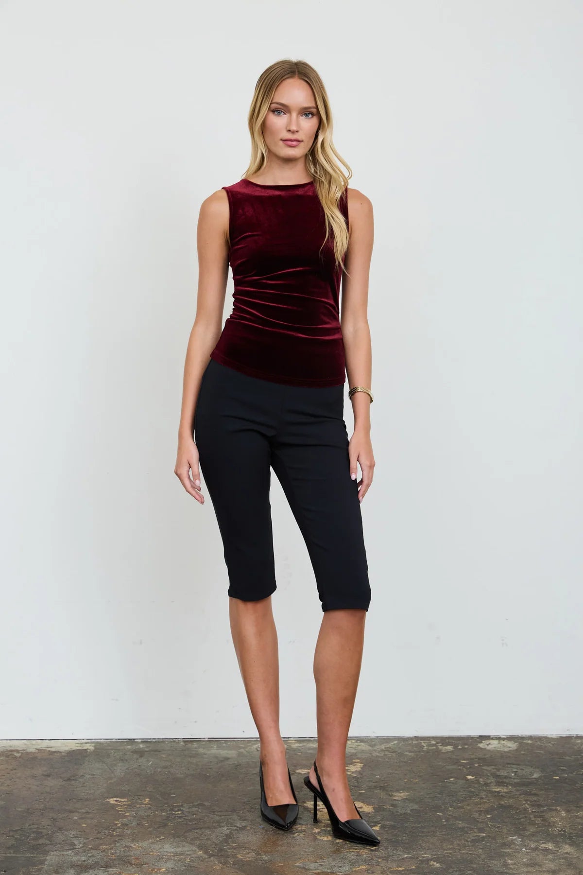 Ruched Velvet Tank in Redwood