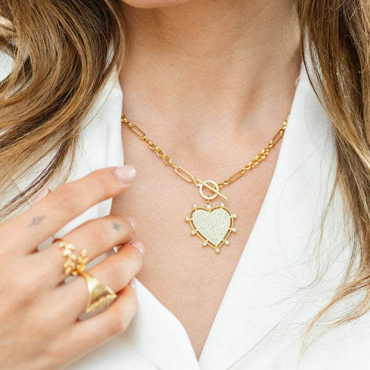 Large Pave Toggle Heart Necklace