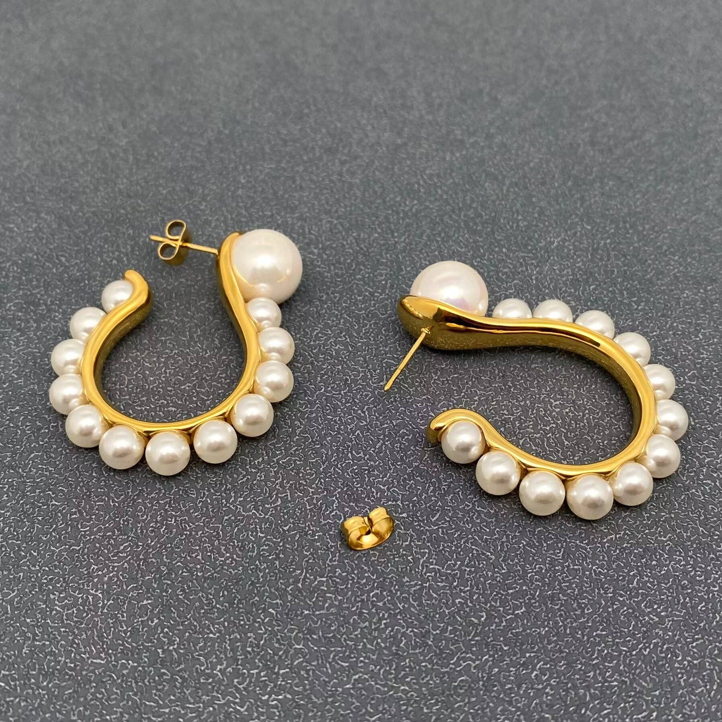 Pearl Hook Shape 18K Gold Plated Post Earrings