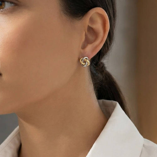 Gold Dipped Two Tone Knot Stud Earrings