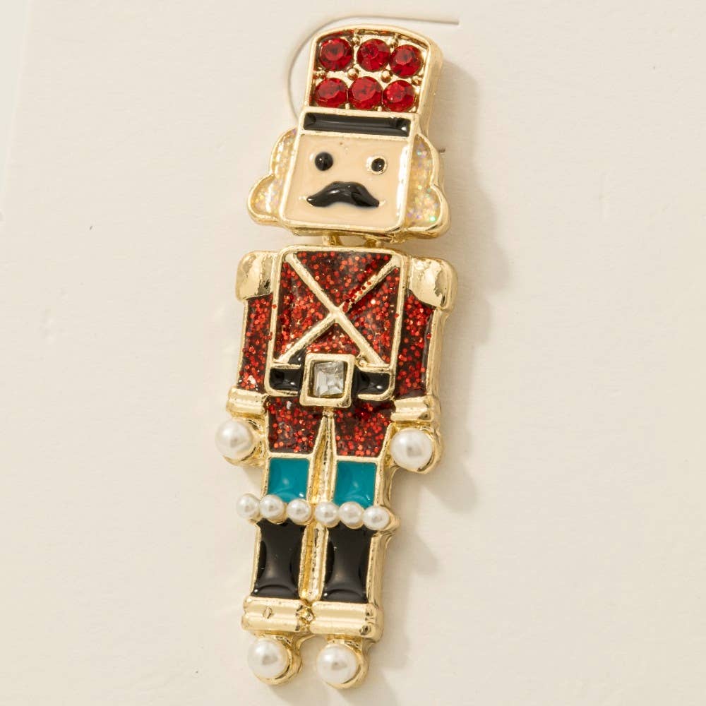 Christmas Glitter Enamel Nutcracker Drop Earrings