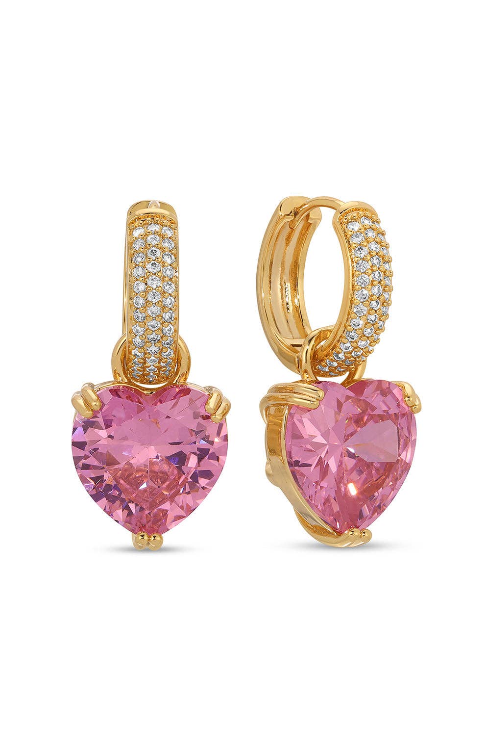 9ct Gold Pink Cubic Zirconia Heart Earrings main image 1