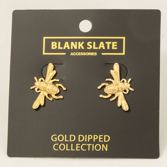 Gold Dipped Bumble Bee Large Stud Earrings