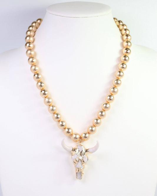 Parkes Beaded Bull Necklace Gold