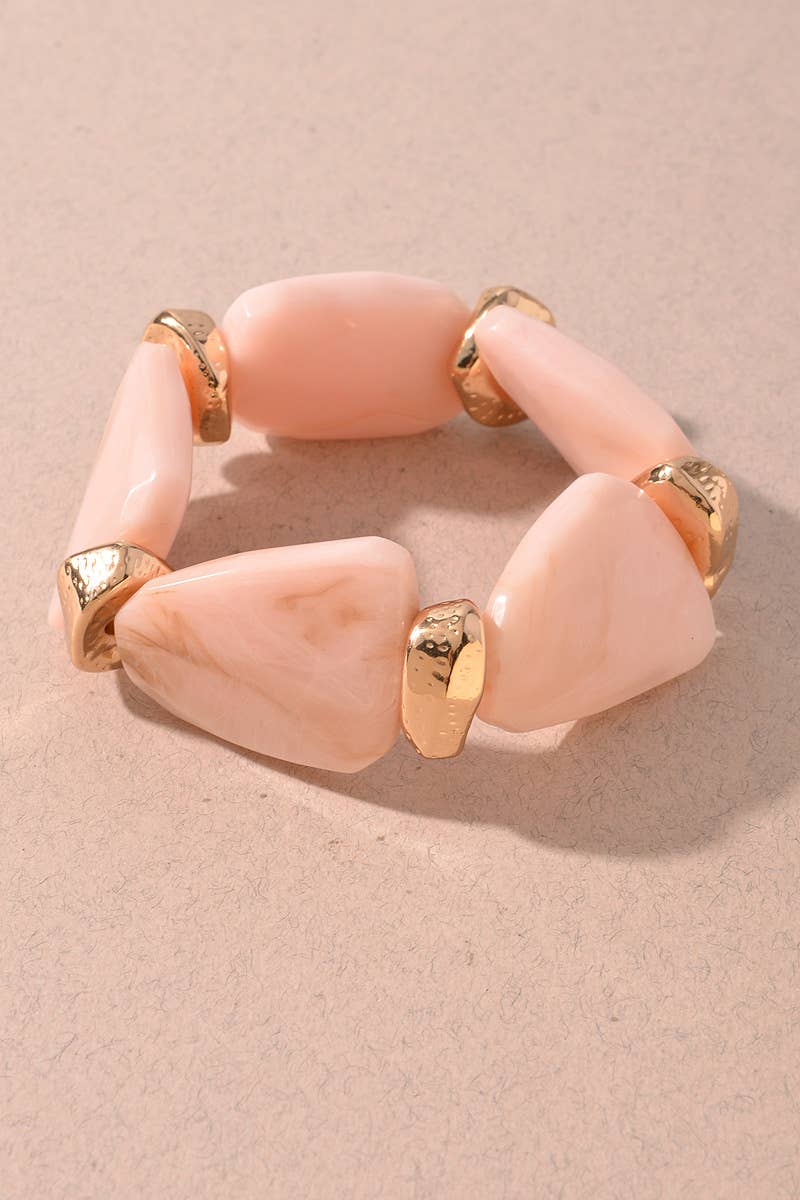 Light Pink Chunky Marbled Resin Beaded Stretch Bracelet
