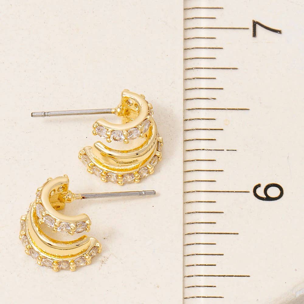 Gold Dipped Pave Wide Layered Hoop Earrings