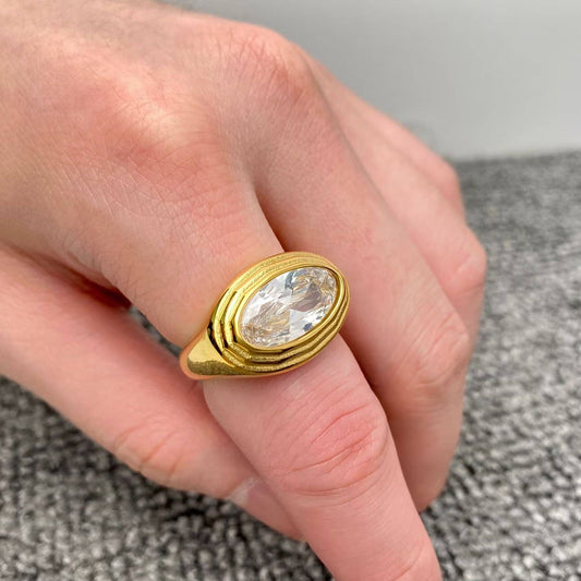 Oval 18K Gold Plated Stainless Steel Ring