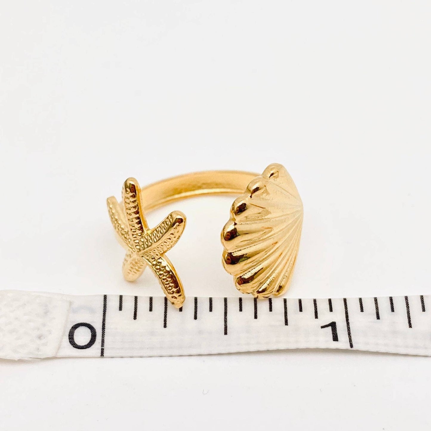 Starfish & Shell 18K Gold Plated Stainless Steel Ring