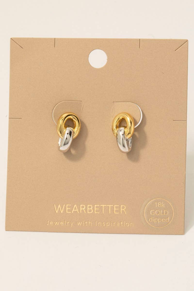 Gold Dipped Two Tone Stud Drop Earrings