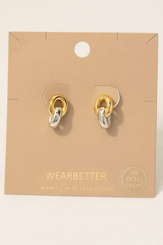 Gold Dipped Two Tone Stud Drop Earrings