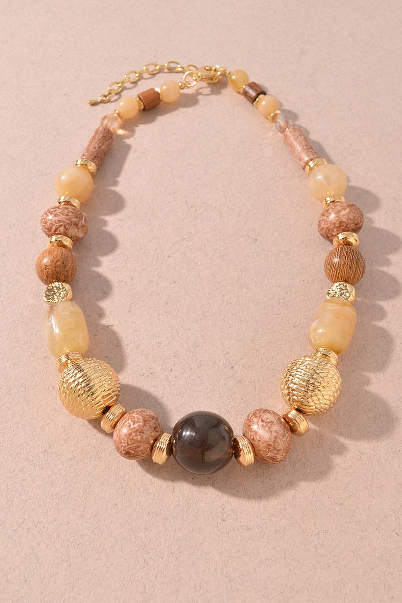 Mixed Beaded & Textured Gold Statement Necklace