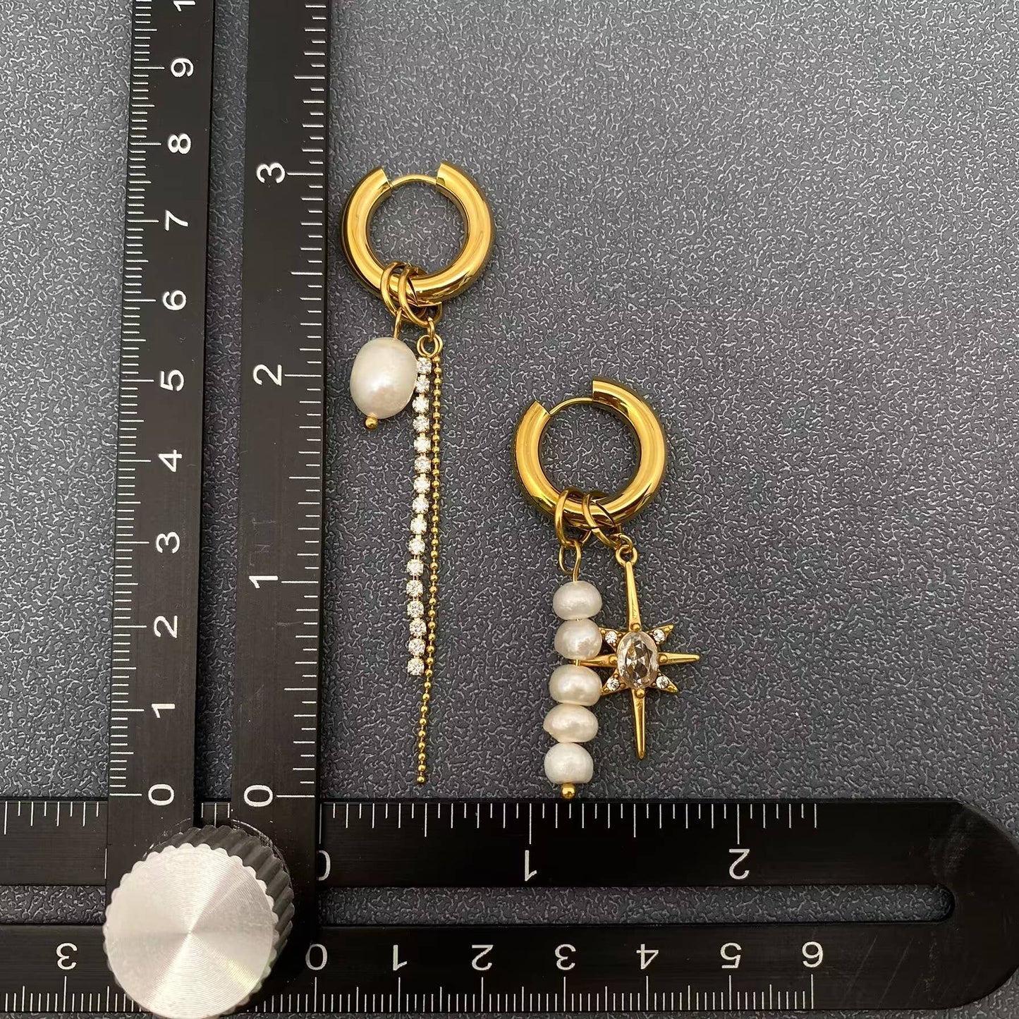 Pearl Zircon Star Charm 18 Gold Plated Huggie Earrings
