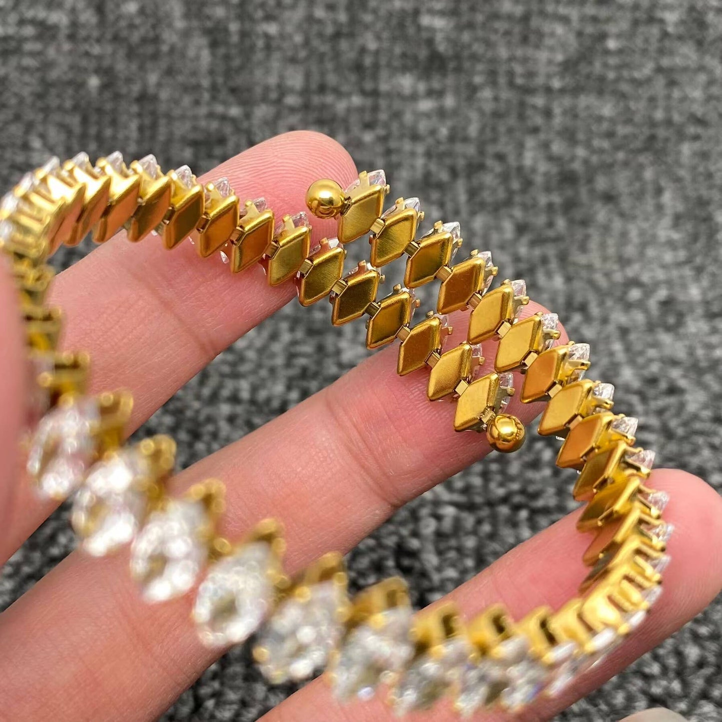 Sparkling Full Rhombic CZ 18K Golden Bracelet