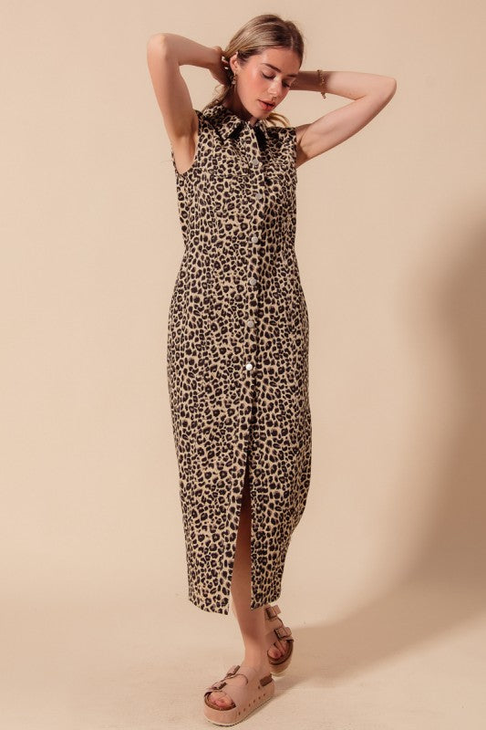 Allison Leopard Denim Maxi Dress
