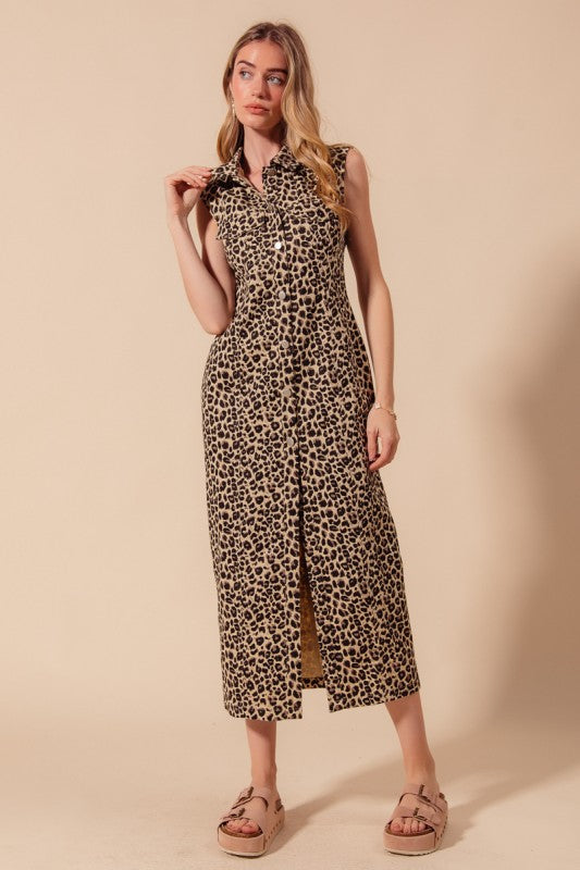 Allison Leopard Denim Maxi Dress
