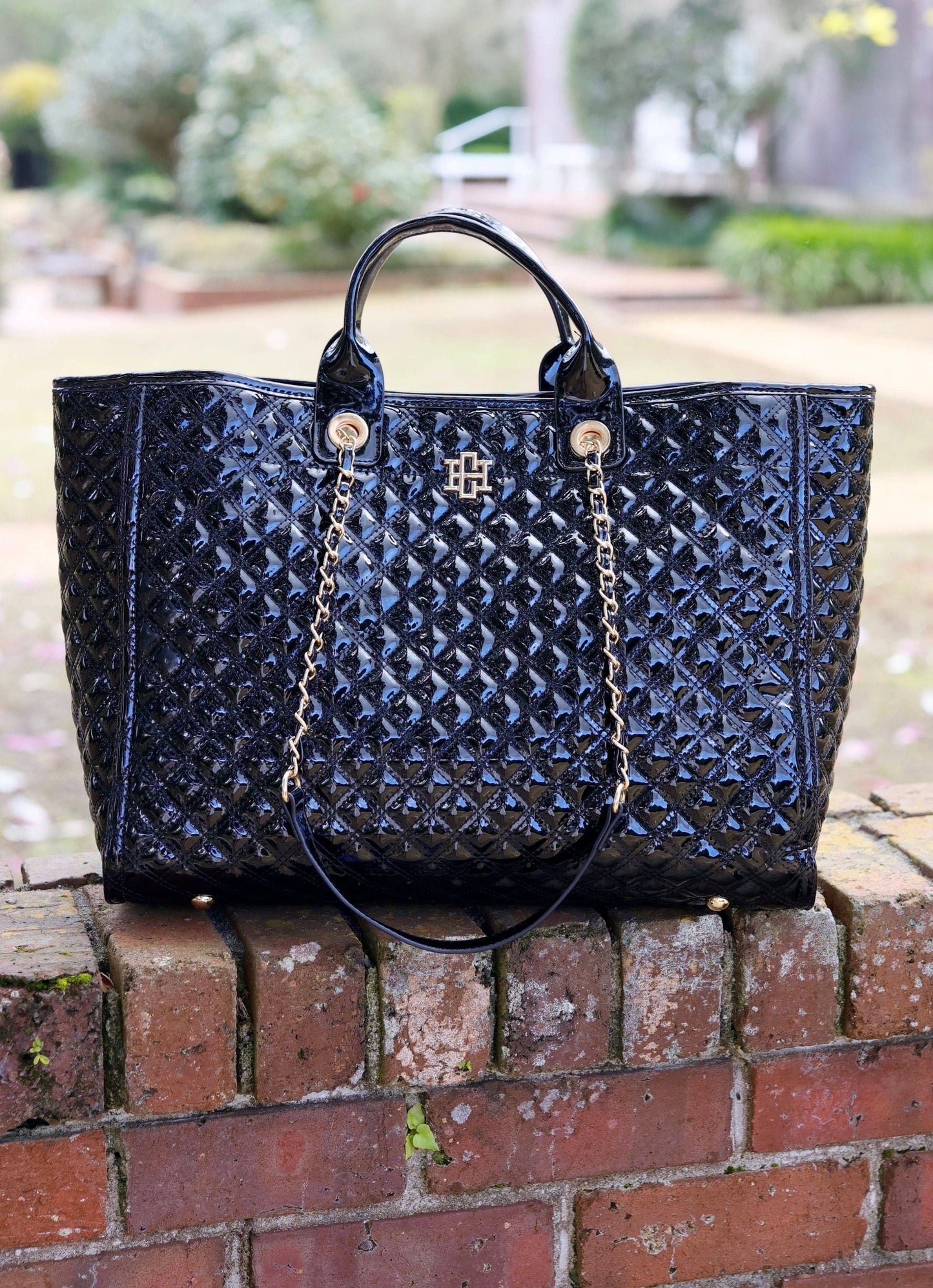 Melissa Tote Bag Black Patent Square