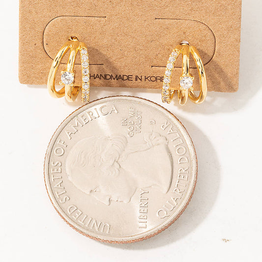 Pave Layered Hoop Huggie Earrings