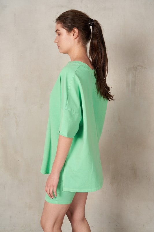 Lime V-Neck Boxy Tee