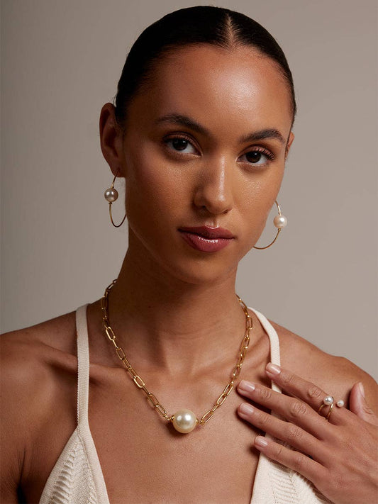 Pearl Charm Link Collar Necklace