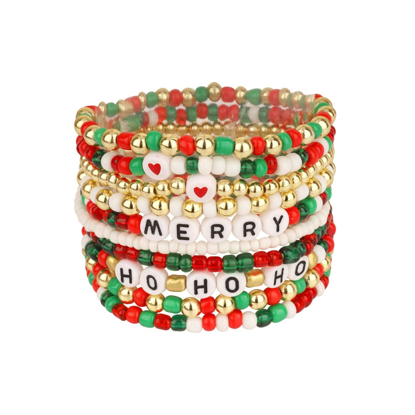 Christmas Seed Bead Multi Stackable "Ho, Ho, Ho" and "Merry" Bracelets