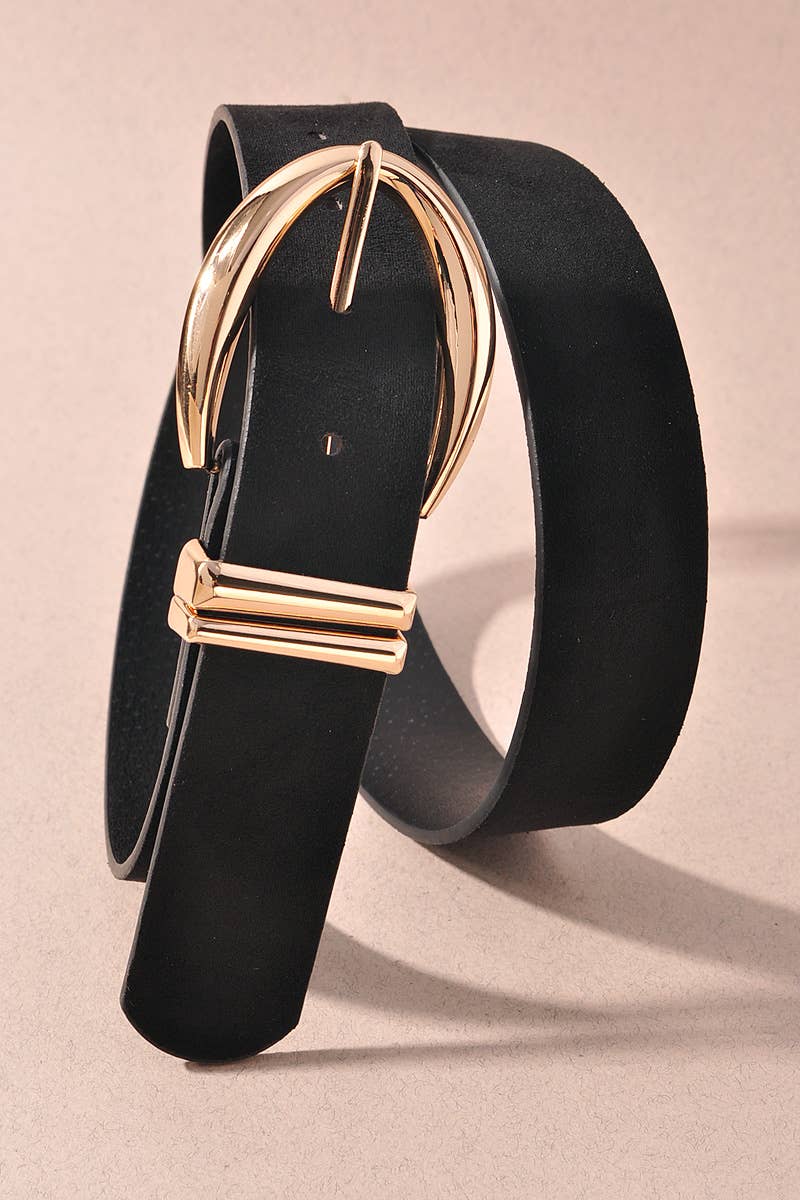 Microsuede Point Oval Buckle Double Loop Belts