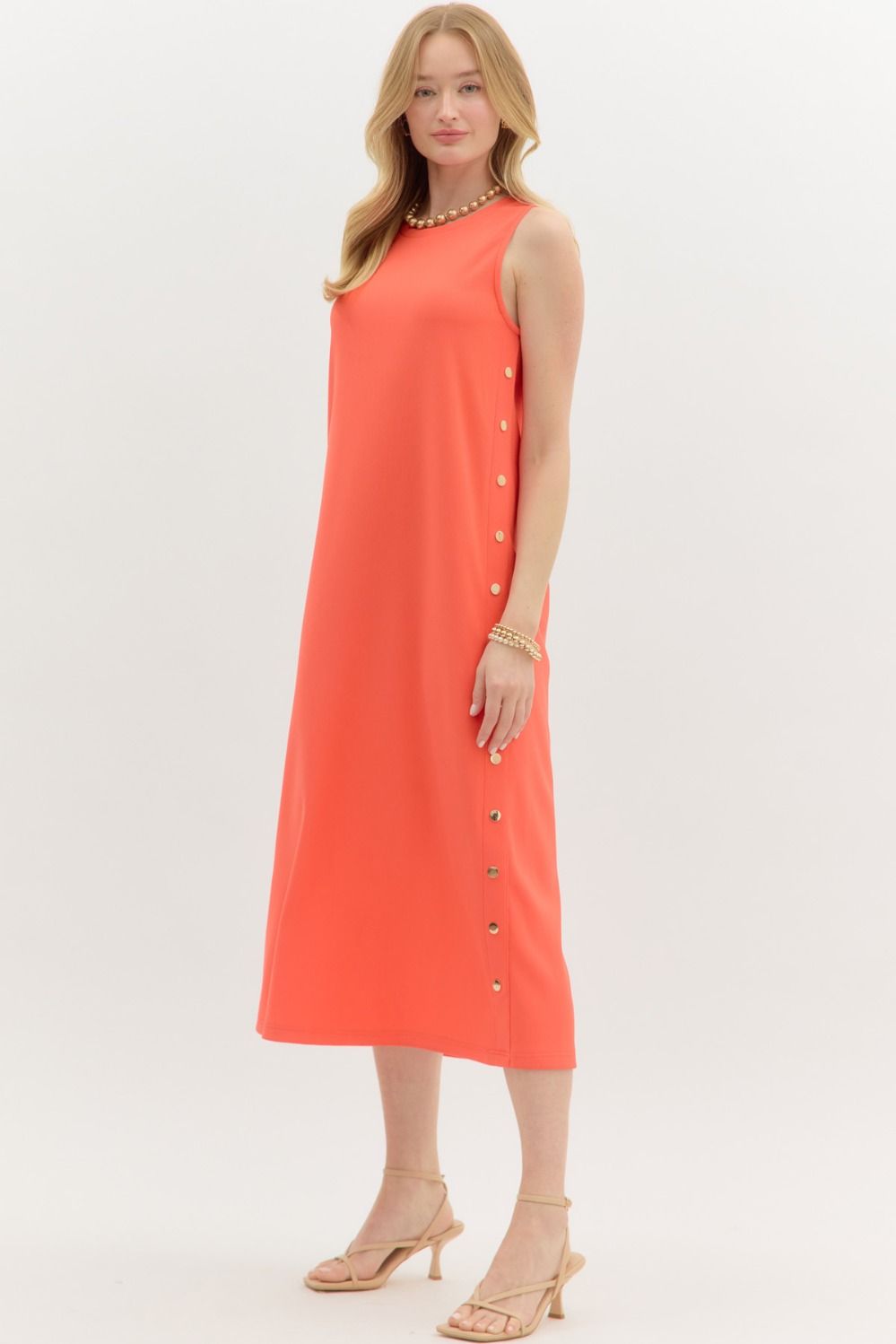 Coral Crush Midi Dress