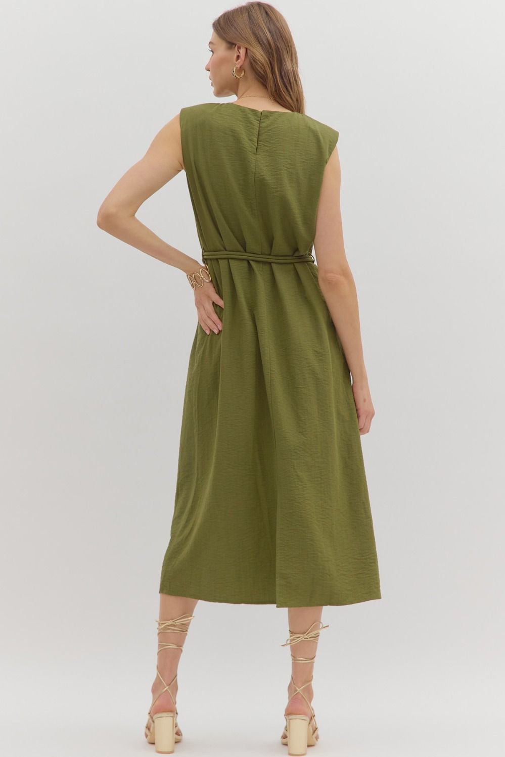 Sage Belted Midi Dress