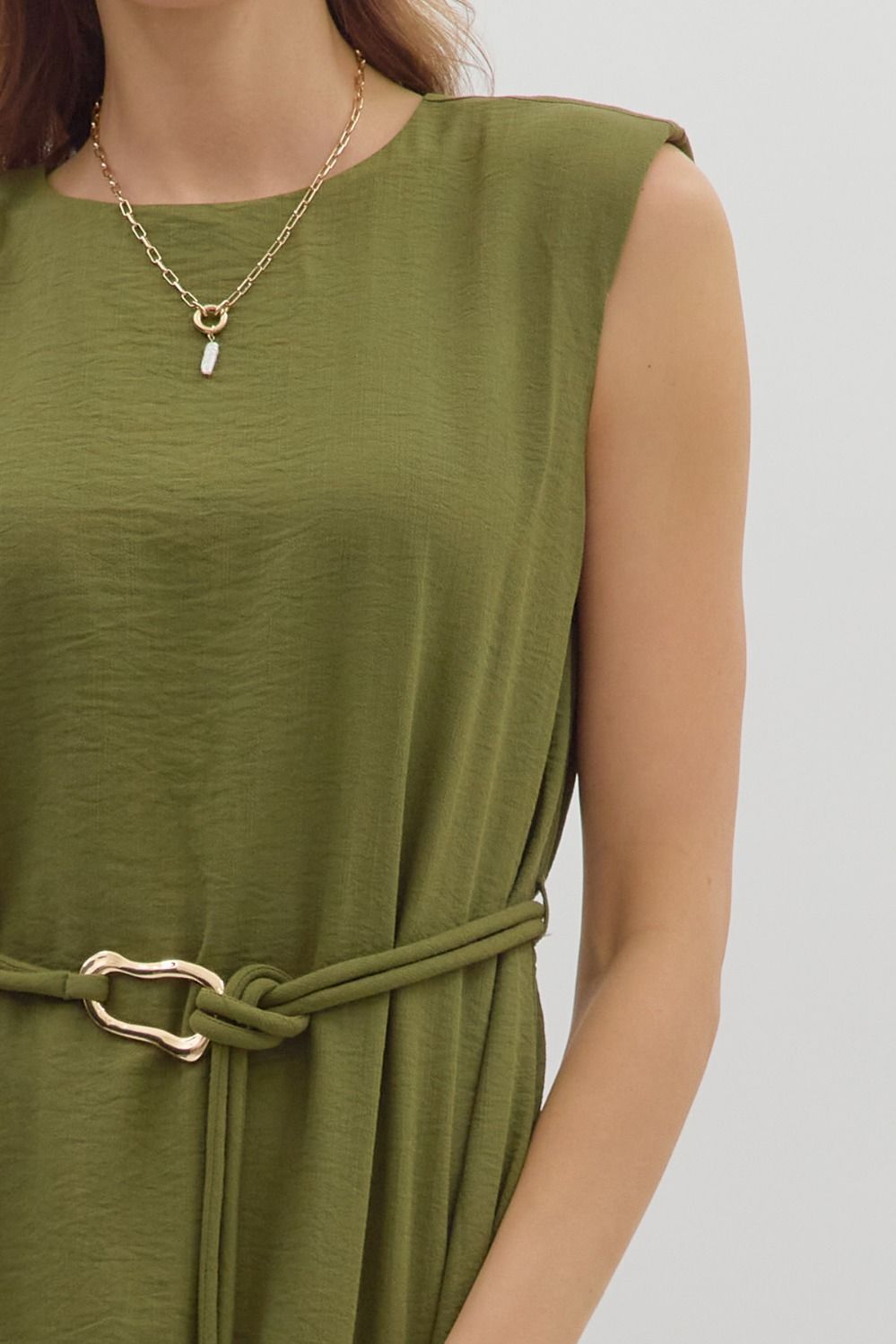 Sage Belted Midi Dress