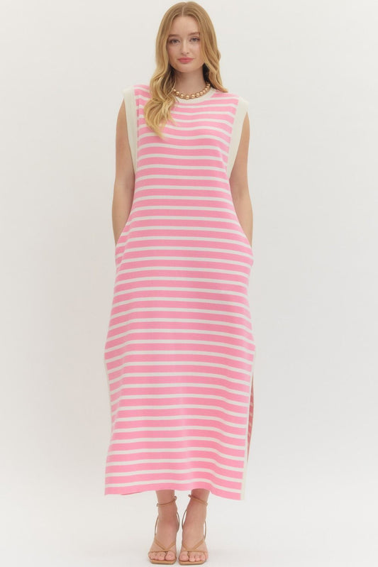Alice Bubblegum Striped Knit Maxi Dress