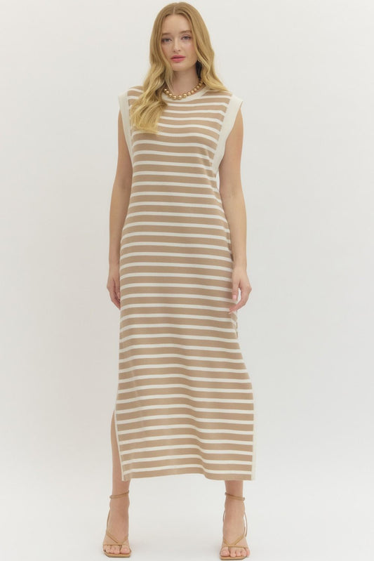 Alice Taupe Striped Knit Maxi Dress