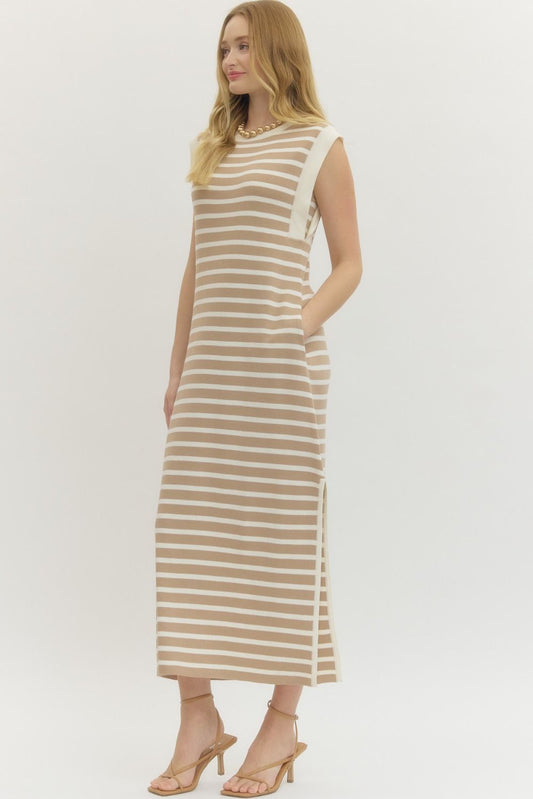 Alice Taupe Striped Knit Maxi Dress