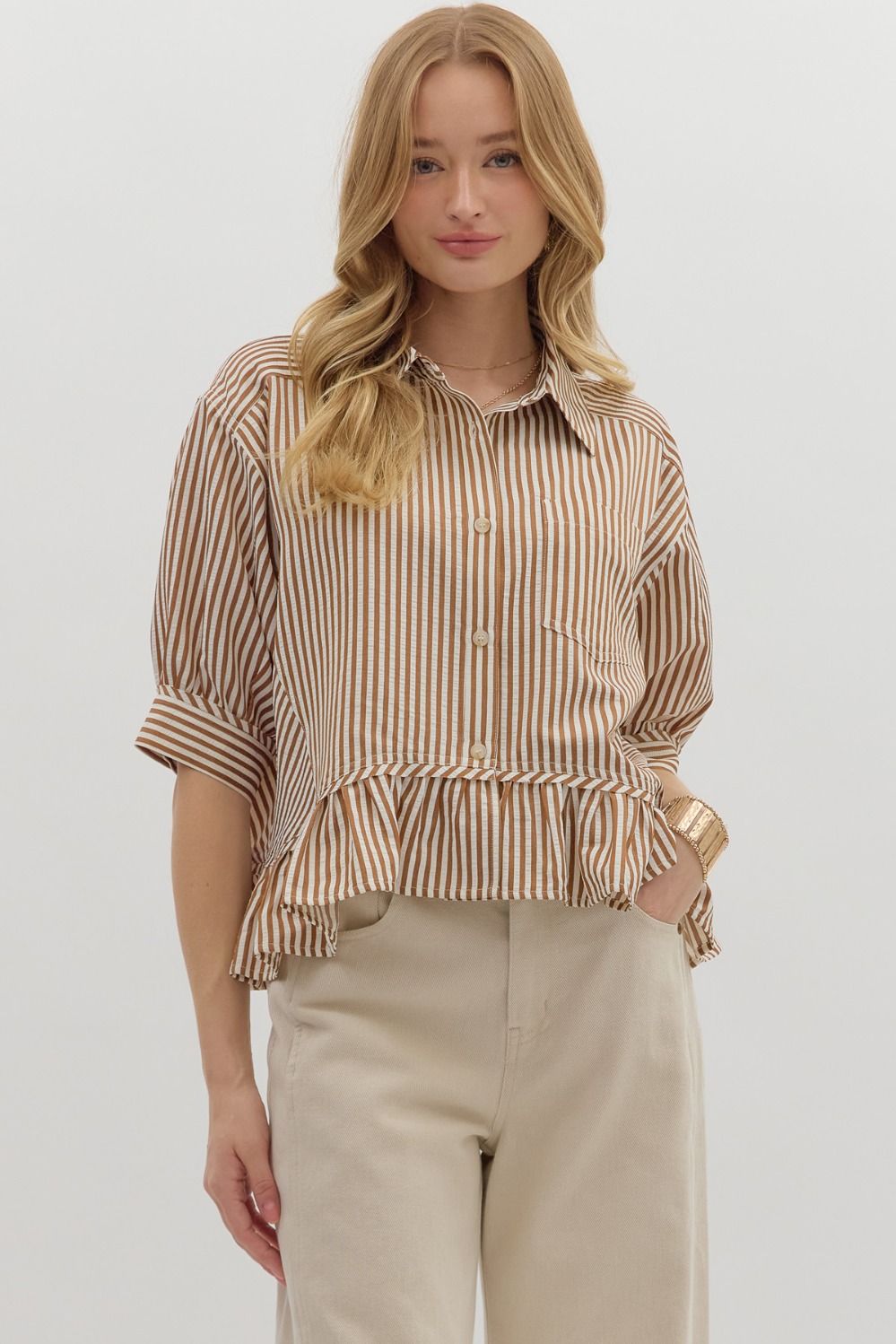 Caramel Latte Ruffle Blouse