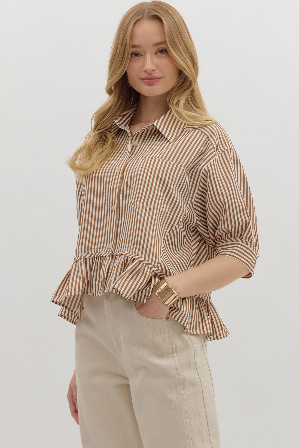 Caramel Latte Ruffle Blouse