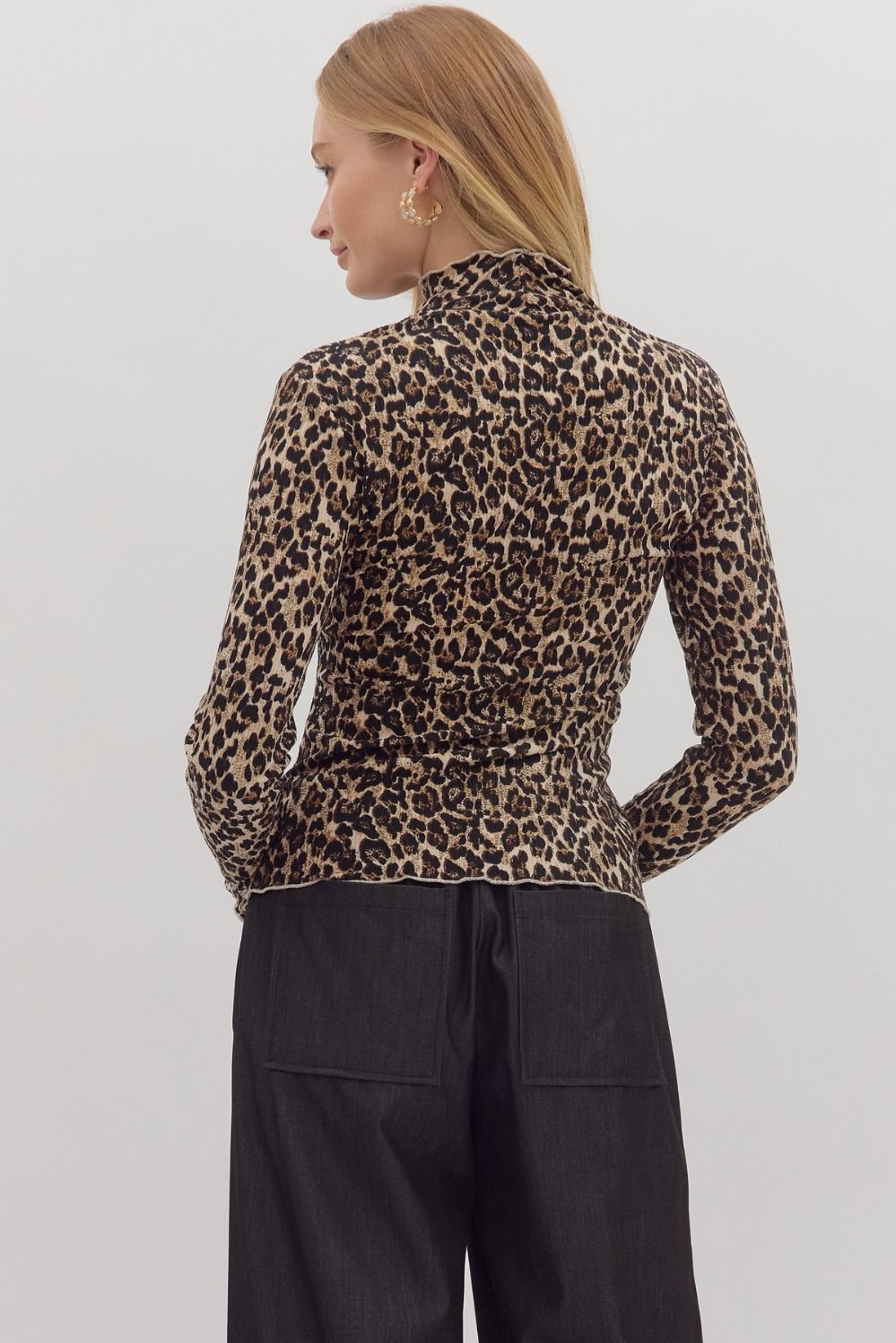 Camel Leopard Mockneck Top