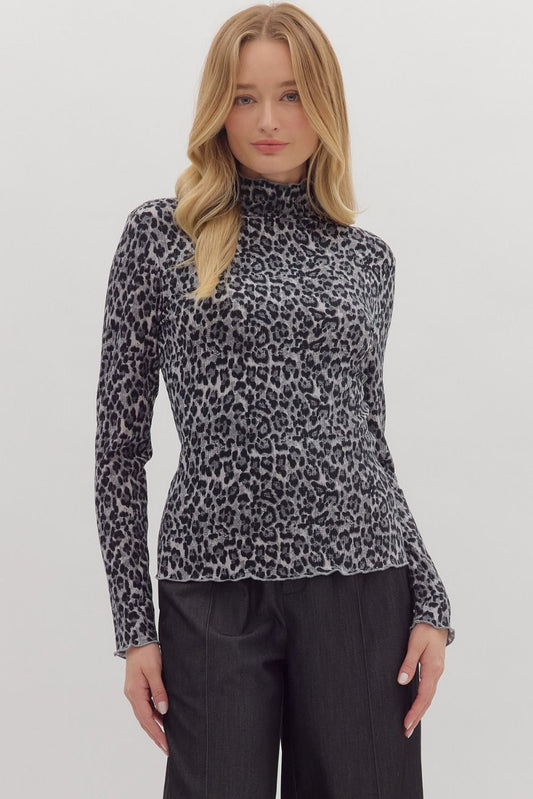 Snow Leopard Mockneck Top