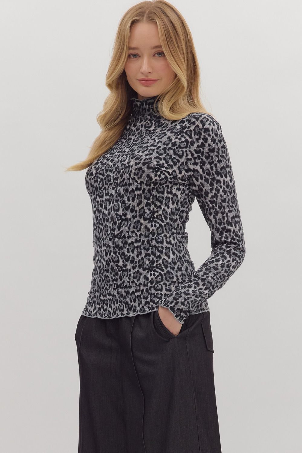 Snow Leopard Mockneck Top