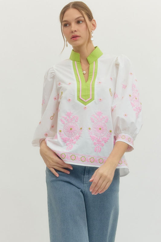 Palm Grove Embroidered Blouse