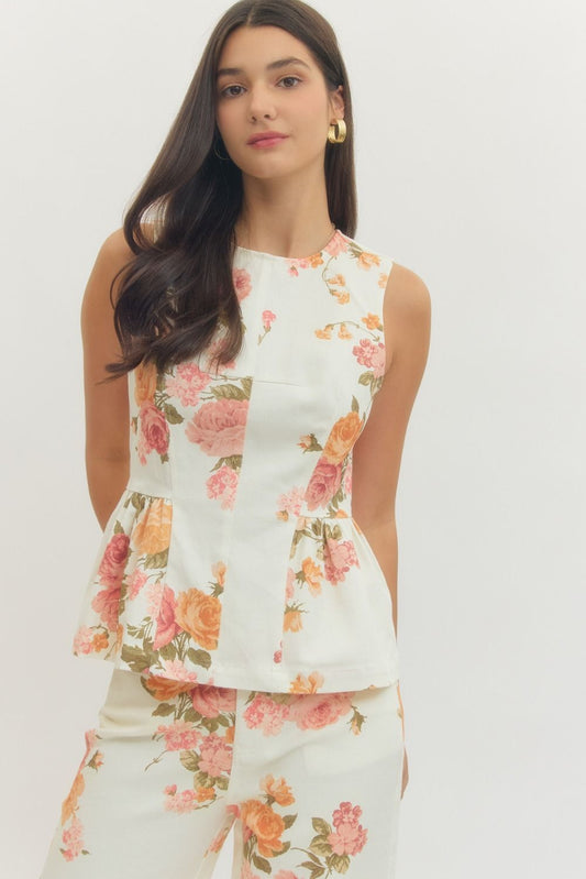 Peaches & Cream Floral Peplum Top