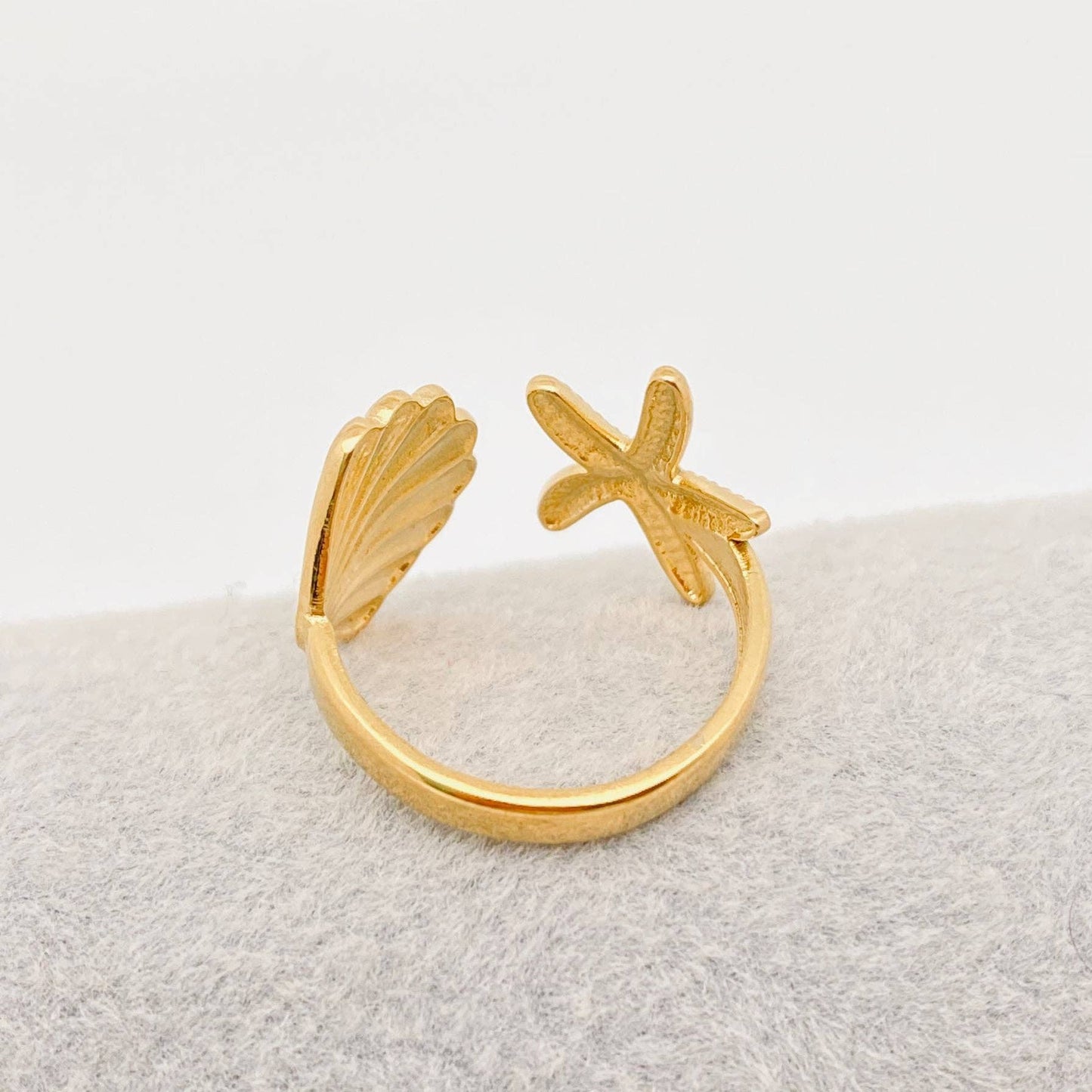 Starfish & Shell 18K Gold Plated Stainless Steel Ring