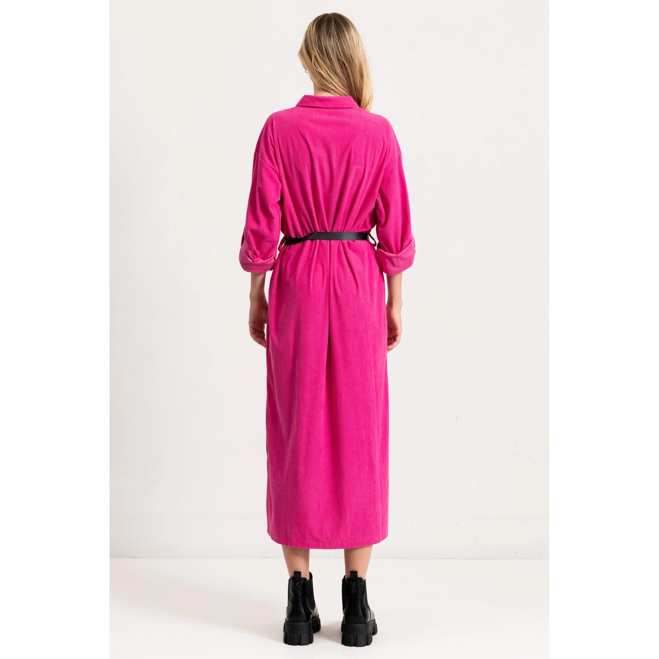 Corduroy Roll Up Sleeve Shirt Dress