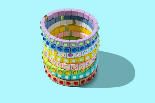 Multi Circle Stone Enamel Stretch Bracelet