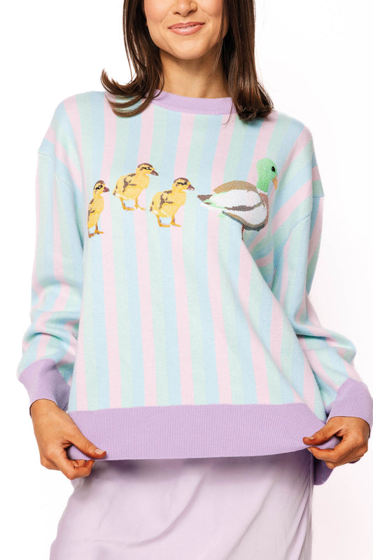 Pastel Striped Duck & Chicks Sweater