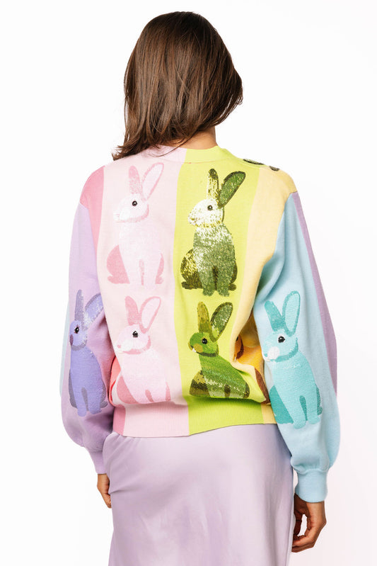 Rainbow Colorblock Easter Bunny Cardigan