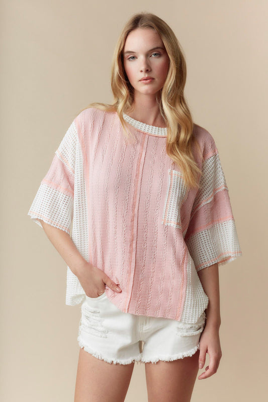 Cindy Pink & Cream Pocket Tee