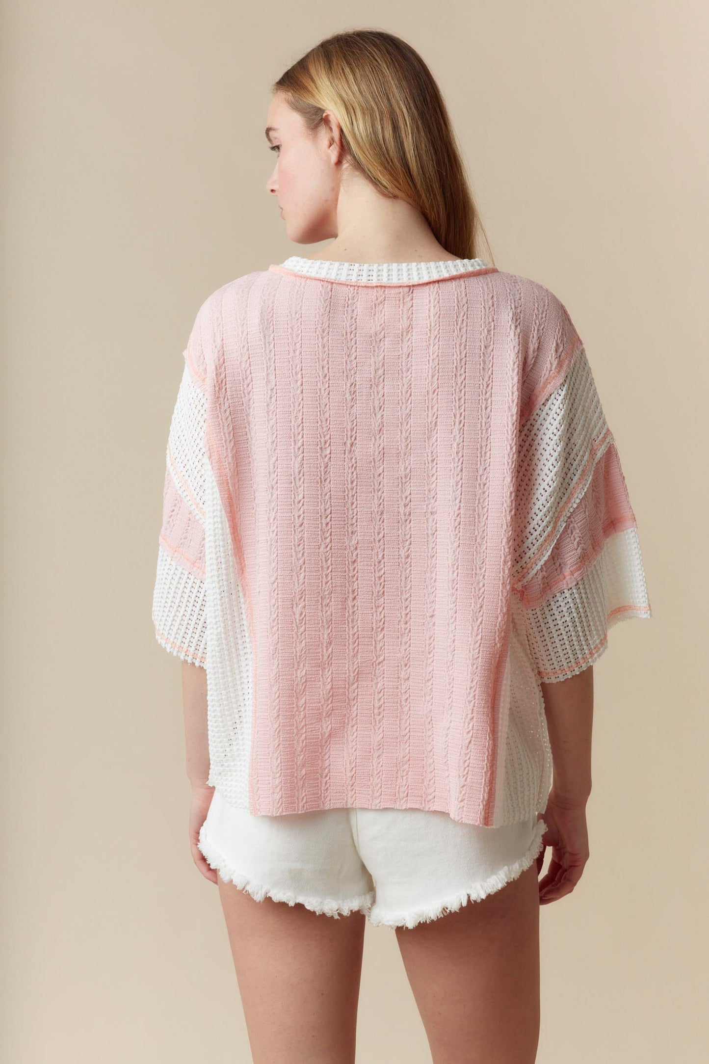 Cindy Pink & Cream Pocket Tee