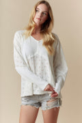 Poppy Long Sleeve V-Neck Eyelet Top