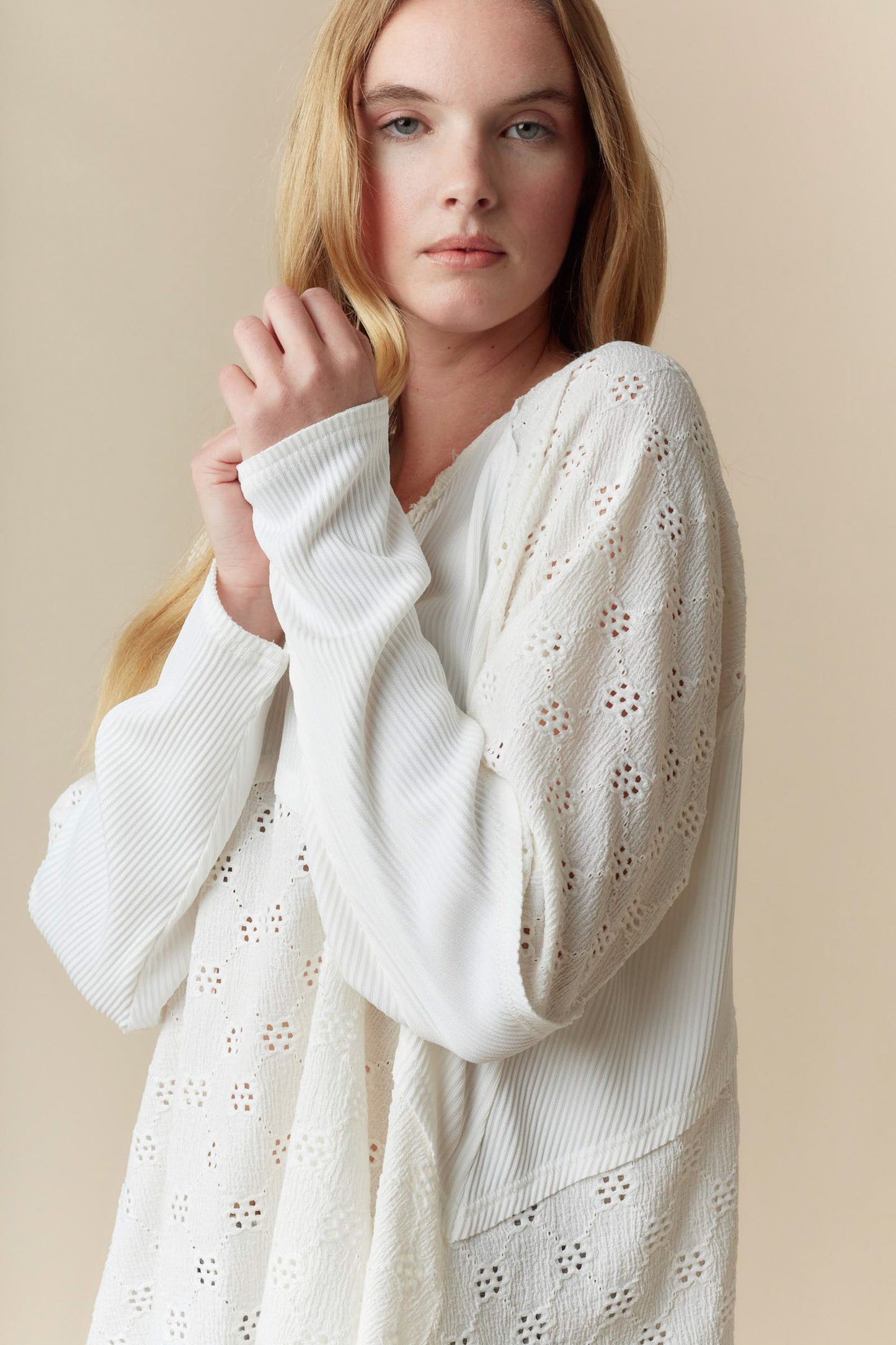 Poppy Long Sleeve V-Neck Eyelet Top
