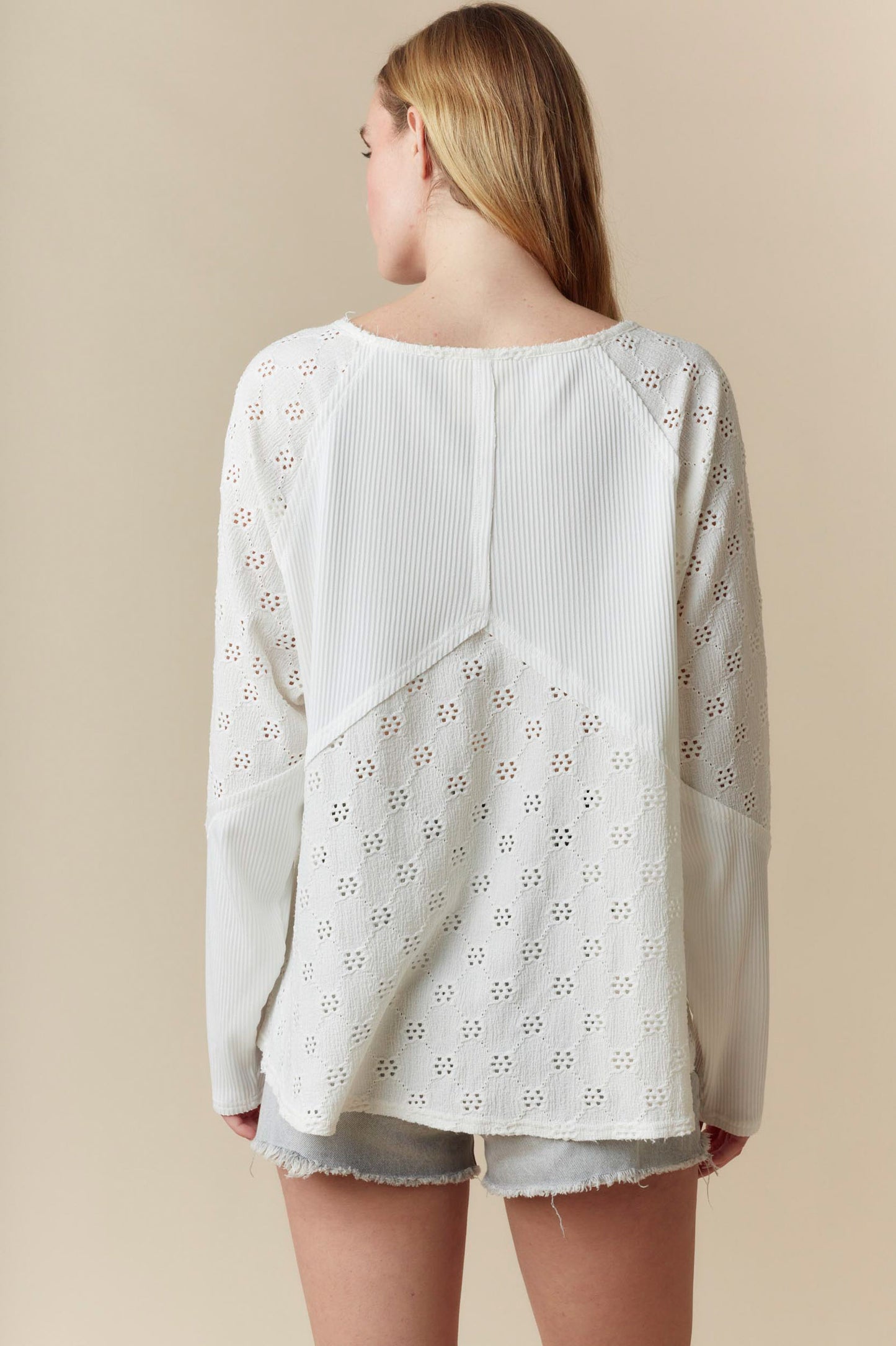 Poppy Long Sleeve V-Neck Eyelet Top