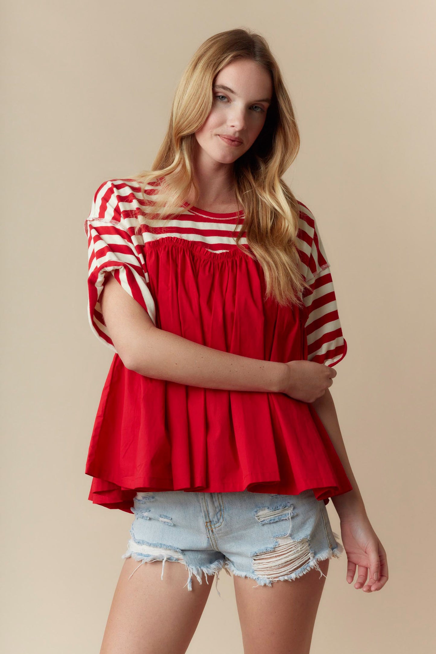 Red Sweetheart Baby Doll Top